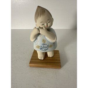 VINTAGE HAKATA DOLL JAPANESE BISQUE PORCELAIN BOY FIGURINE WOOD BASE